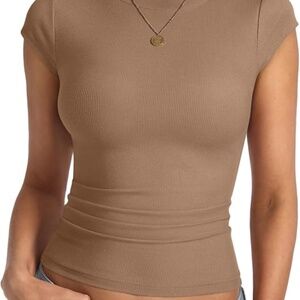 NWT EasyGala Short Sleeve Ribbed Slightly Cropped Top Slim Fit Sz XL